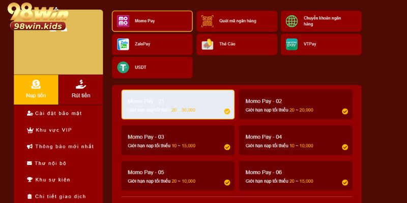 Sân chơi hiện đang hỗ trợ khách hàng nạp tiền qua nhiều cách 